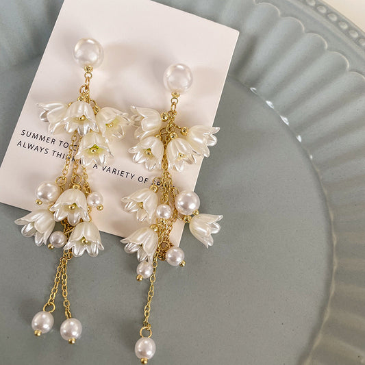 Elegant Flower Cascade Pearl Earrings | Vintage Style | Clip-On & Stud Options