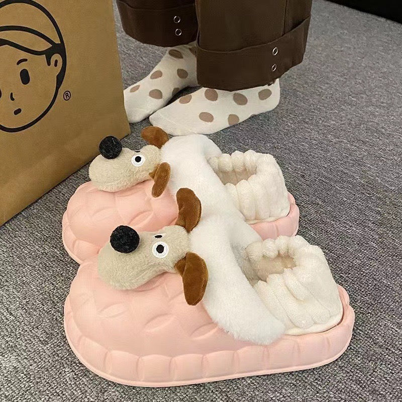 Cozy Cartoon Dog Plush Slippers | Indoor Warm Winter Shoes | Multiple Colors Available