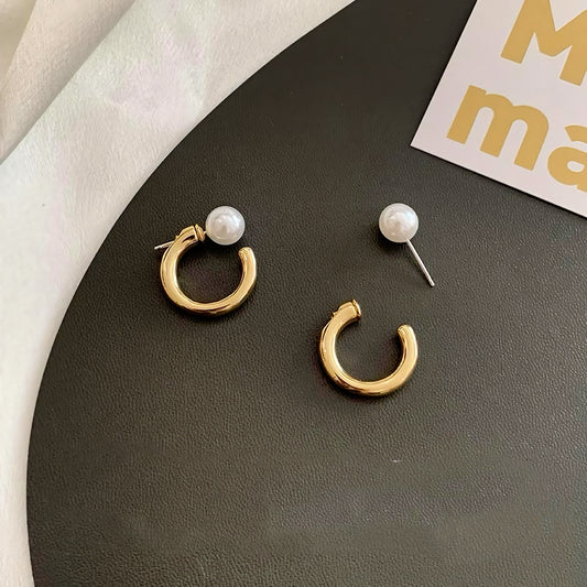 Elegant Pearl and Hoop Stud Earrings | Minimalist Gold and Silver Design