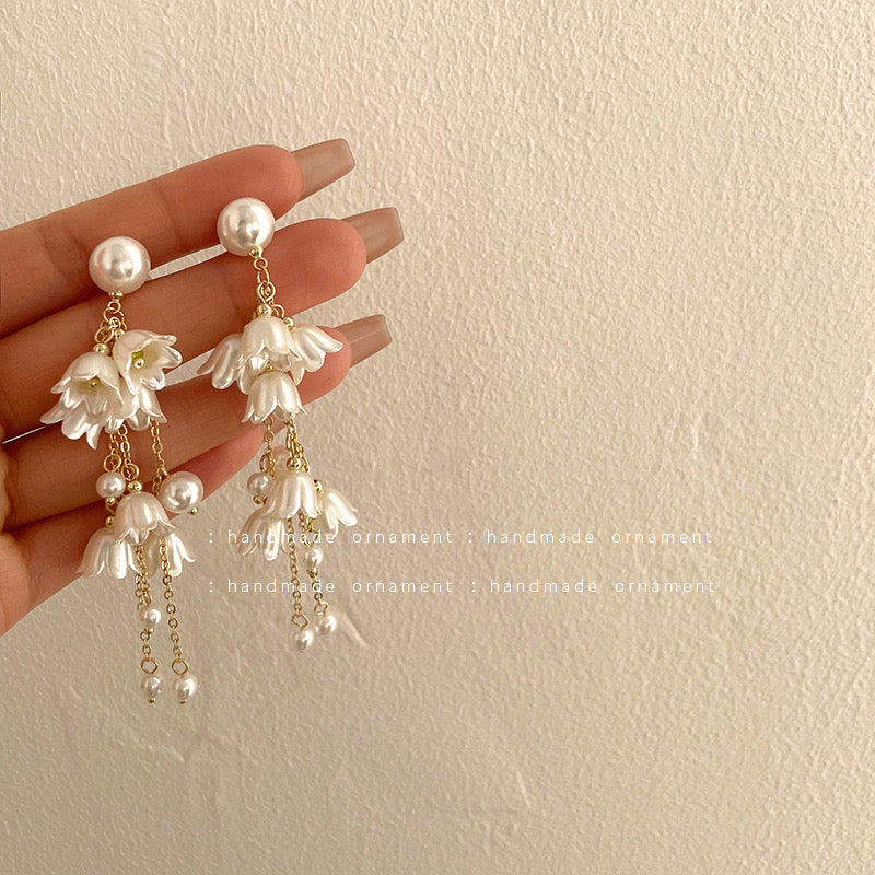 Elegant Flower Cascade Pearl Earrings | Vintage Style | Clip-On & Stud Options