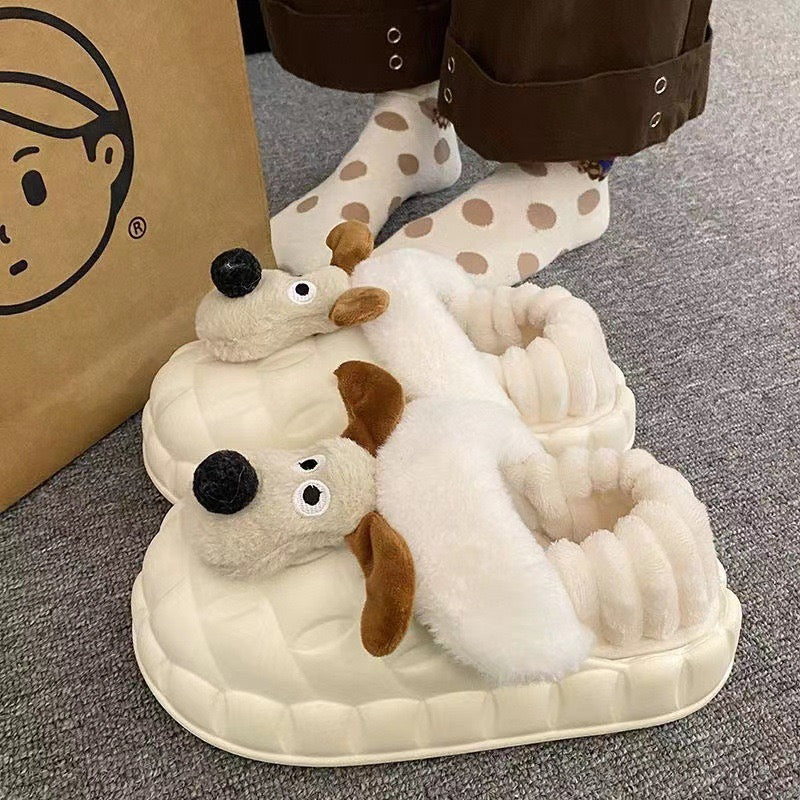 Cozy Cartoon Dog Plush Slippers | Indoor Warm Winter Shoes | Multiple Colors Available